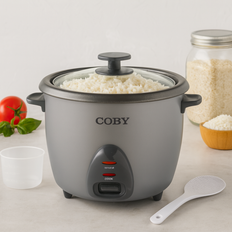 Olla Arrocera Coby 1.8L Gris | Elegante y funcional